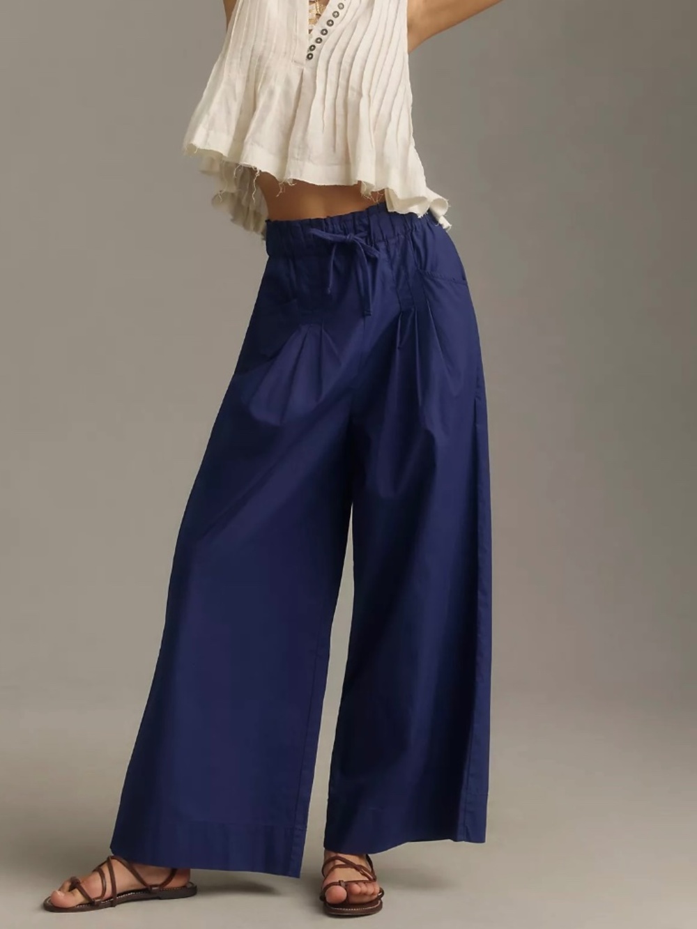 Anthropologie Maeve Skirty Utility Wide Leg Pants Size S Royal Blue High Rise